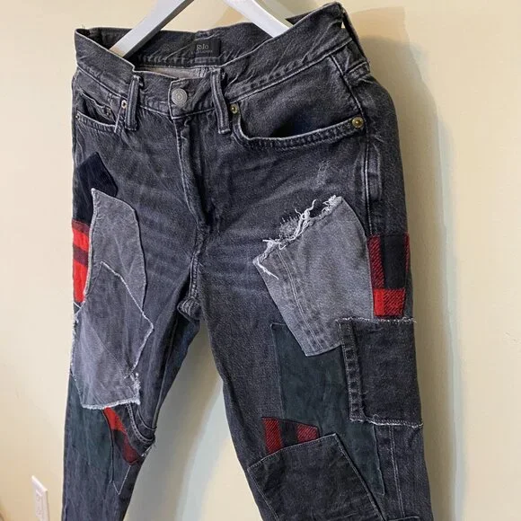 Polo By Ralph Lauren Avery Boyfriend Patchwork Jeans Size 27 in Worn Black